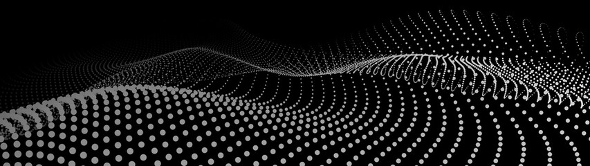 Poster - Abstract gradient dynamic wave of particles. Network of bright points or dots. Big data. Digital background. Vector
