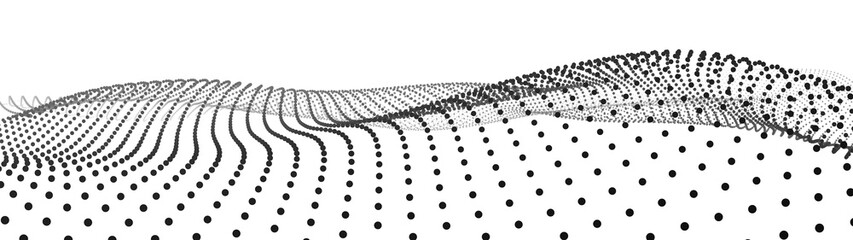 Poster - Abstract gradient dynamic wave of particles. Network of bright points or dots. Big data. Digital background. Vector