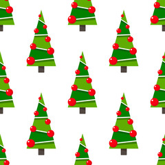 Seamless Christmas pattern with decorative fir trees isolated on white background.Can be used for design of gift wrap,textile,blog,banner,poster,website,wallpapers and greeting card.Clipart
