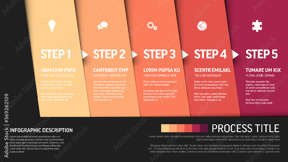 Progress template with five red steps and icons Stock Vector | Adobe Stock