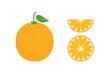 © cosmic_pony - Set, collection of vector cartoon style orange fruit with leaves and slices of orange isolated on white background.