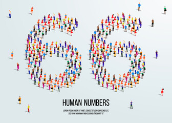 Wall Mural - large group of people form to create number 66 or sixty six. people font or number. vector illustration of number 66.