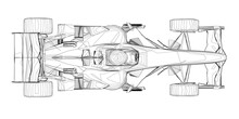 Wireframe Racing Car From Black Lines On A White Background. View From Above. 3D. Vector Illustration