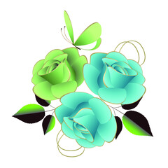 Wall Mural - Bouquet of roses on a white background, element for design.