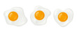 Fried eggs different shapes isolated on white background. Vector realistic illustration of omelette top view. Healthy breakfast with eggs with yolk and protein