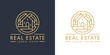 © JoelMasson - Real estate home logo line icon. Modern luxury villa house sign. Gold residential property development symbol. Concept realty agency housing company emblem. Vector illustration.