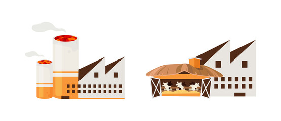Fototapete - Tobacco and meat industries flat color vector objects set