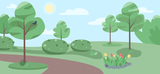 Poster - Empty public park flat color vector illustration