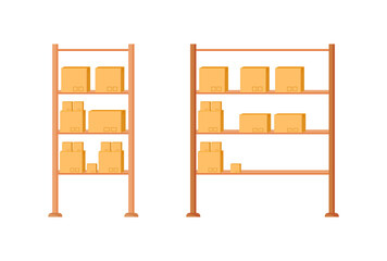 Poster - Warehouse shelves flat color vector object set