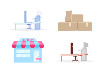 Fototapete - Ultrasonography equipment flat color vector objects set