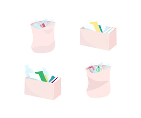 Fototapete - Waste boxes and bags flat color vector objects set
