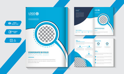 Corporate bi-fold Business brochure design template, Clean Modern business bi fold brochure design. minimal and abstract Brochure design in the A4 format, Bifold Brochure Layout with Blue Accents.