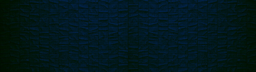 Wall Mural - Rectangle geometric dark blue black stone concrete cement tiles texture background panorama banner long