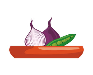 Poster - dish with purple onion and beans healthy vegetables