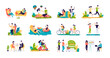 © HilaryDesign - Young couple spending time together vector illustration set