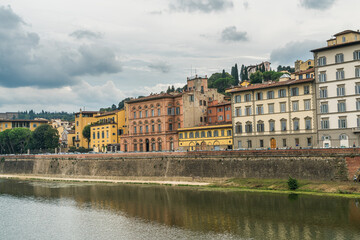 Cityscape view of old town Florence by Arno river, Florence, Italy.