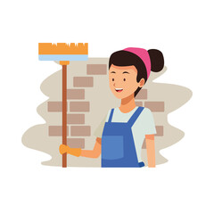 Sticker - housekeeping female worker with broom