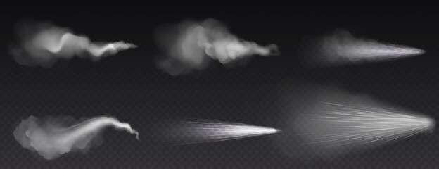 Wall Mural - white dust spray isolated on transparent background. vector realistic set of curve smoke or powder w