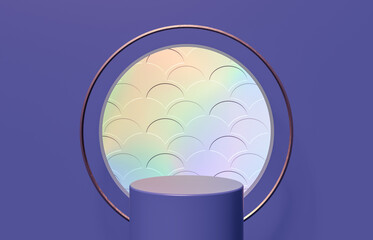 Poster - Abstract cylinder box with full moon background. Chinese Mid autumn festival background. 3d render.