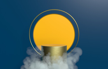 Poster - Abstract cylinder box with full moon background. Chinese Mid autumn festival background. 3d render.