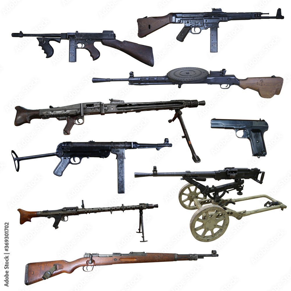 Guns: automatic weapon, machine gun and pistol Stock Photo | Adobe Stock