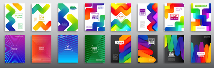 Abstract geometric line gradient background. Set of Minimal dynamic cover design. Business brochure patterns design. Vector illustration templates.