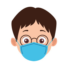 Wall Mural - little boy wearing medical mask head character