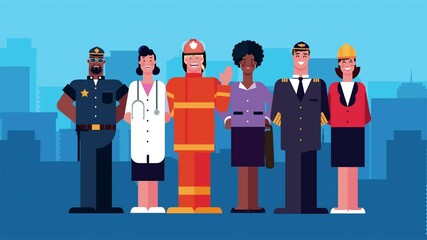 Poster - group of workers characters animation