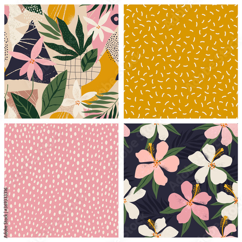 Mata magnetyczna Collage contemporary floral and polka dot shapes seamless pattern set.