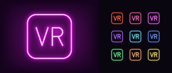 Wall Mural - Neon VR icon. Glowing neon VR sign, technology of virtual reality