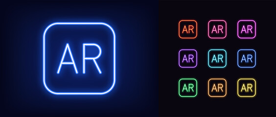 Sticker - Neon AR icon. Glowing neon AR sign, technology of augmented reality