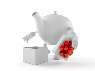 Sticker - Teapot character with open gift