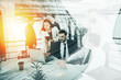 © alphaspirit - Concept background with business people working in a modern office. Double exposure