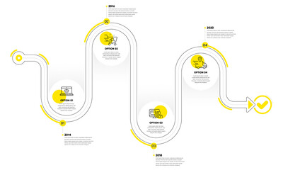 infographic timeline with icons and 4 steps. buying process with numbers. infographics business conc