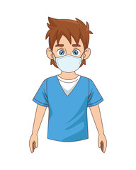 Wall Mural - little boy wearing medical mask character