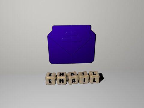 3D illustration of email graphics and text made by metallic dice letters for the related meanings of the concept and presentations. business and icon
