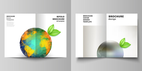 Vector layout of two A4 format cover mockups design templates for bifold brochure, flyer, cover design, book design, brochure cover. Save Earth planet concept. Sustainable development global concept.