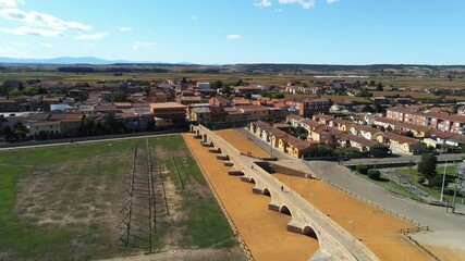 Wall Mural - Hospital de Orbigo, village of Leon, Spain. Aerial Drone Footage. Camino de Santiago