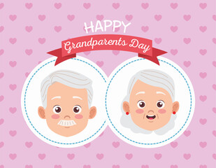 Sticker - happy grandparents day card with old couple