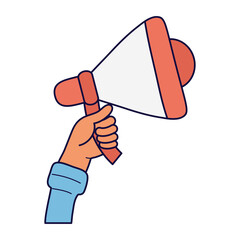 Sticker - hand with megaphone sound device isolated icon