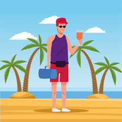 Poster - man wearing beach suit drinking cocktail character