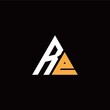 R E initial logo modern triangle with black background
