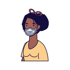 Wall Mural - afro young woman wearing medical mask character