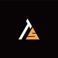 T S initial logo modern triangle with black background