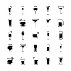 Wall Mural - Cocktails glasses cups silhouette style icons group design, Alcohol drink bar and beverage theme Vector illustration