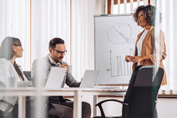 Wall Mural - African american businesswoman discussing with colleagues at meeting