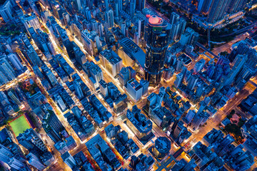 Canvas Print - Top view of Hong Kong city at evening