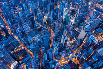 Fototapete - Top view of Hong Kong city at evening
