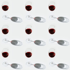 Seamless regular creative pattern with glass of red wine