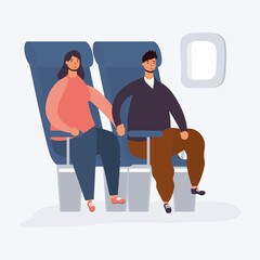 Sticker - young couple seated in airplane chairs avatars characters